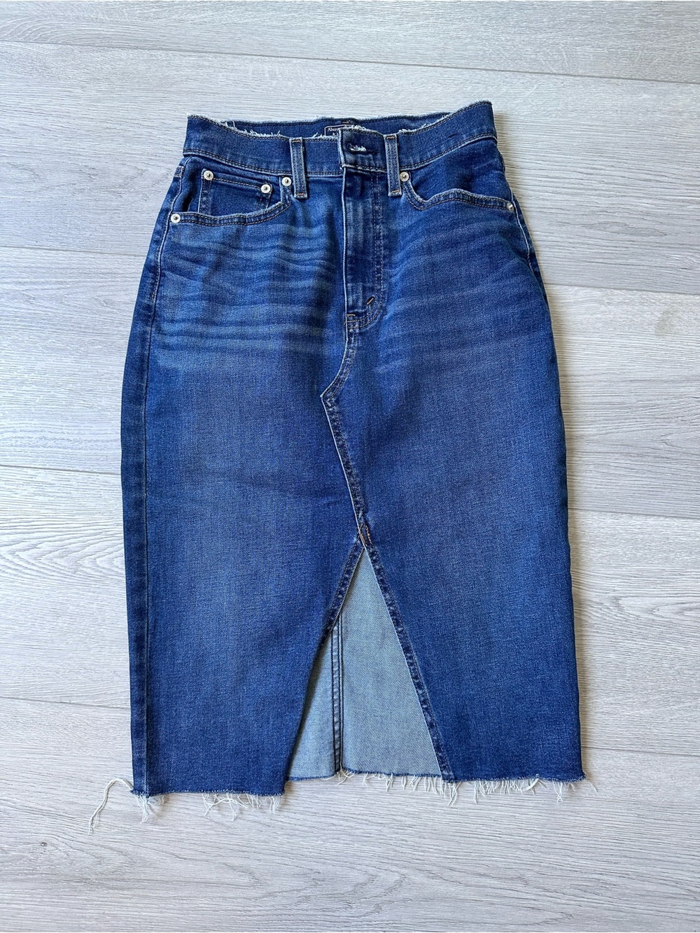 A&F denim midi skirt